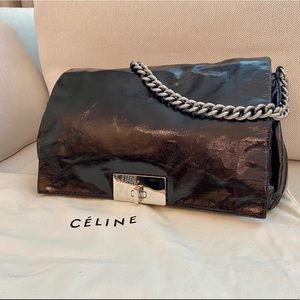 Celine Dark Brown Enamel Leather Handbag